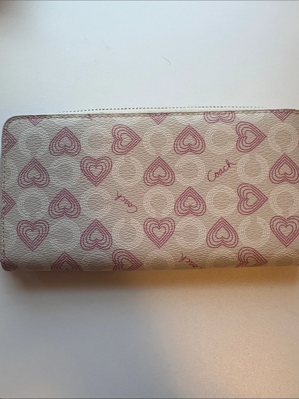 Coach Cream Wallet with Pink Heart Motif